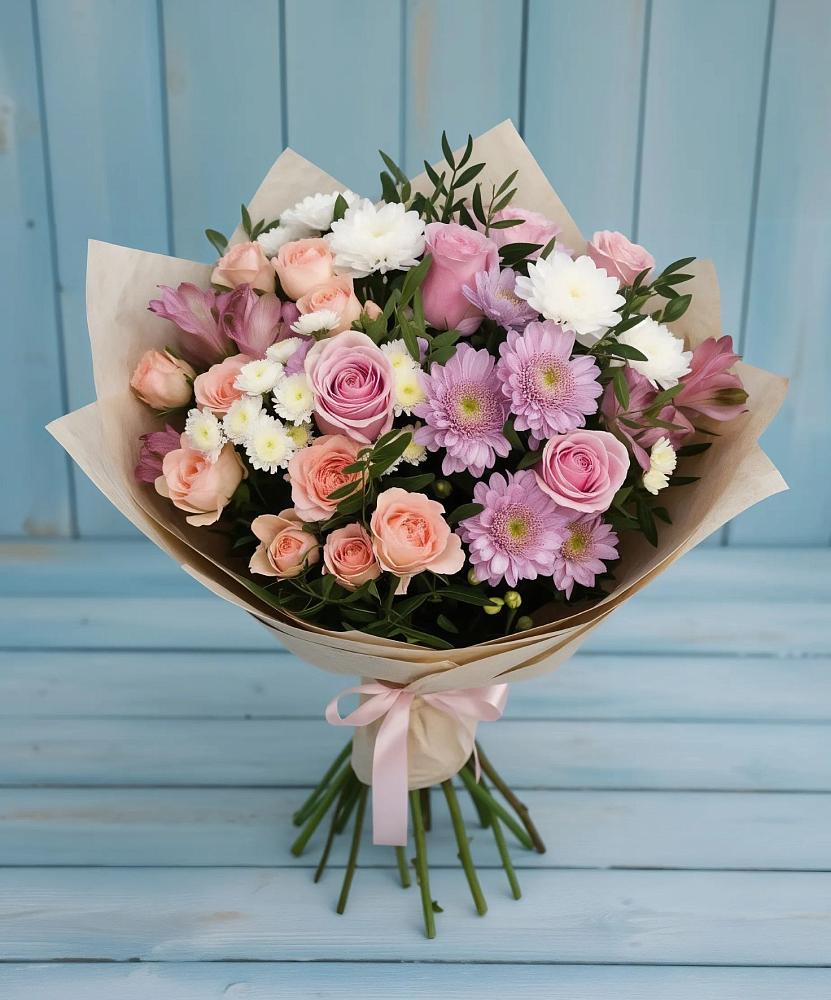 Букет цветов из: Хризантемы, Розы и Альстромерии в Питкяранте