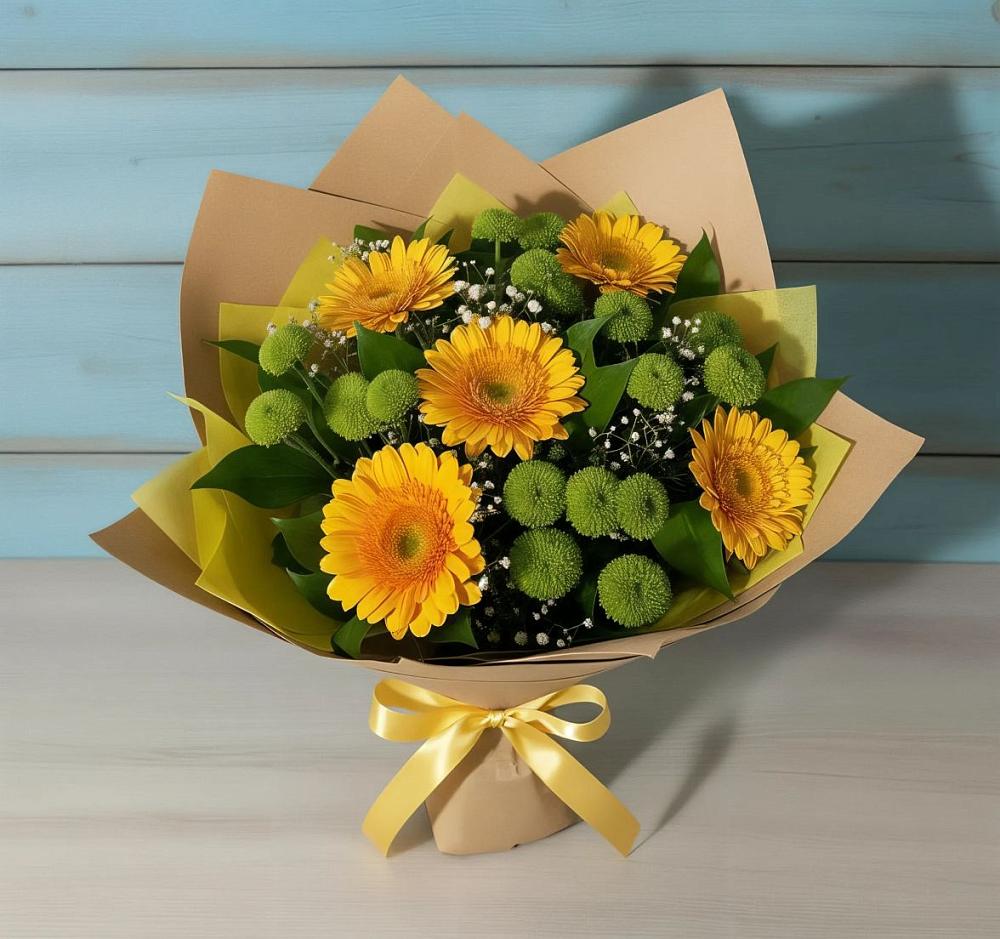 Букет цветов из: Герберы и Хризантемы в Питкяранте