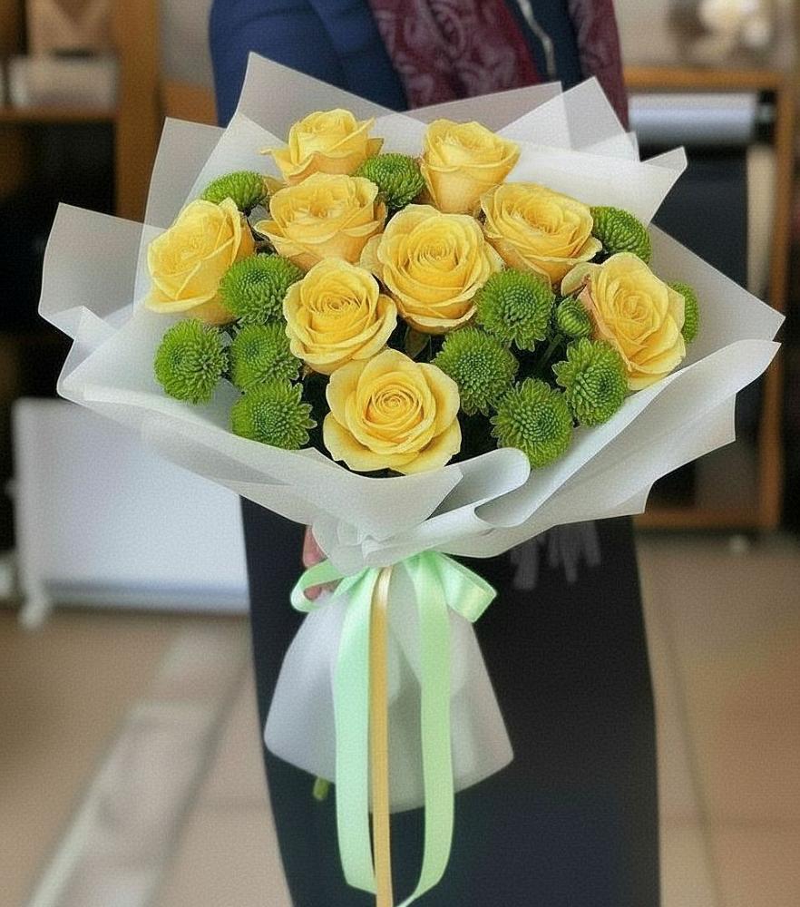 Букет цветов из: Хризантемы и Розы в Питкяранте