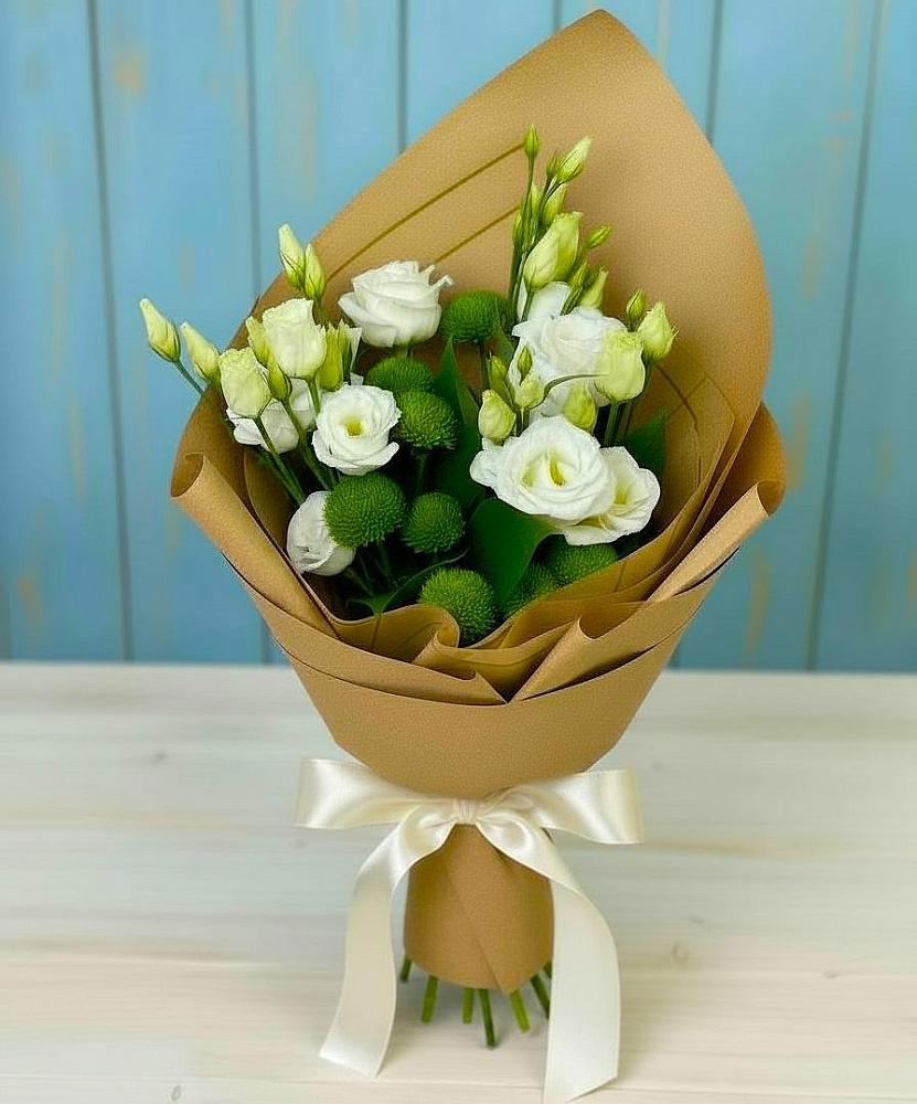 Букет цветов из: Хризантемы и Лизиантусы в Питкяранте