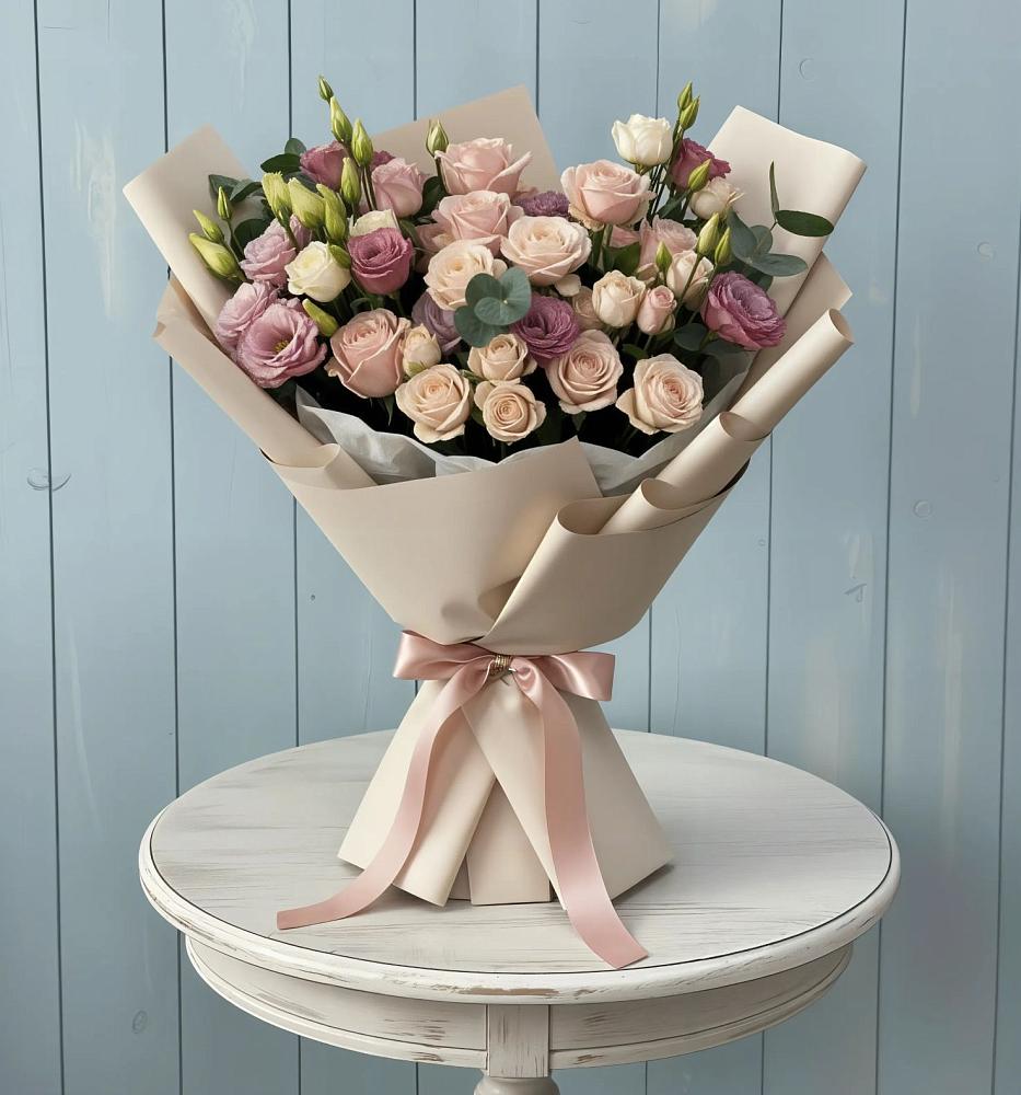 Букет цветов из: Розы и Лизиантусы в Питкяранте