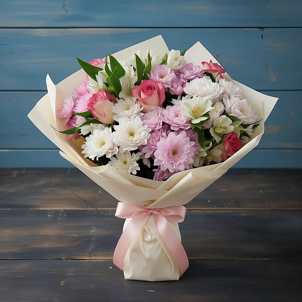 Букет цветов из: Хризантемы, Альстромерии и Розы в Питкяранте